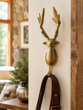 Vtg Cast Brass Stag Deer Head Wall Hook Equestrian Lodge Decor
#06152610